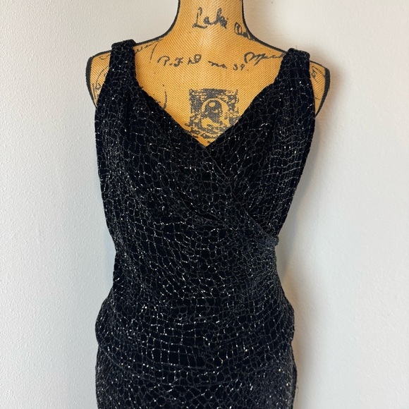 SILK Carmen Marc Valvo Signature Black Sequin skirt set vintage 8 - Picture 3 of 9